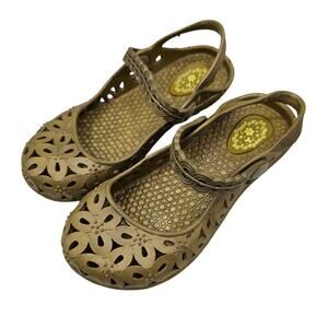 Toddler Girls Sz 10 Mary Jane Style Ballet Flats Gold Floral